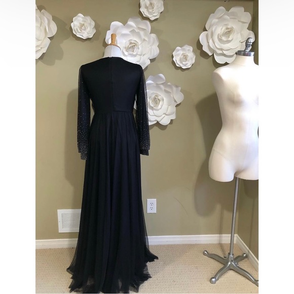 Black Chiffon Modest Evening Gown with rhinestones - Picture 5 of 7